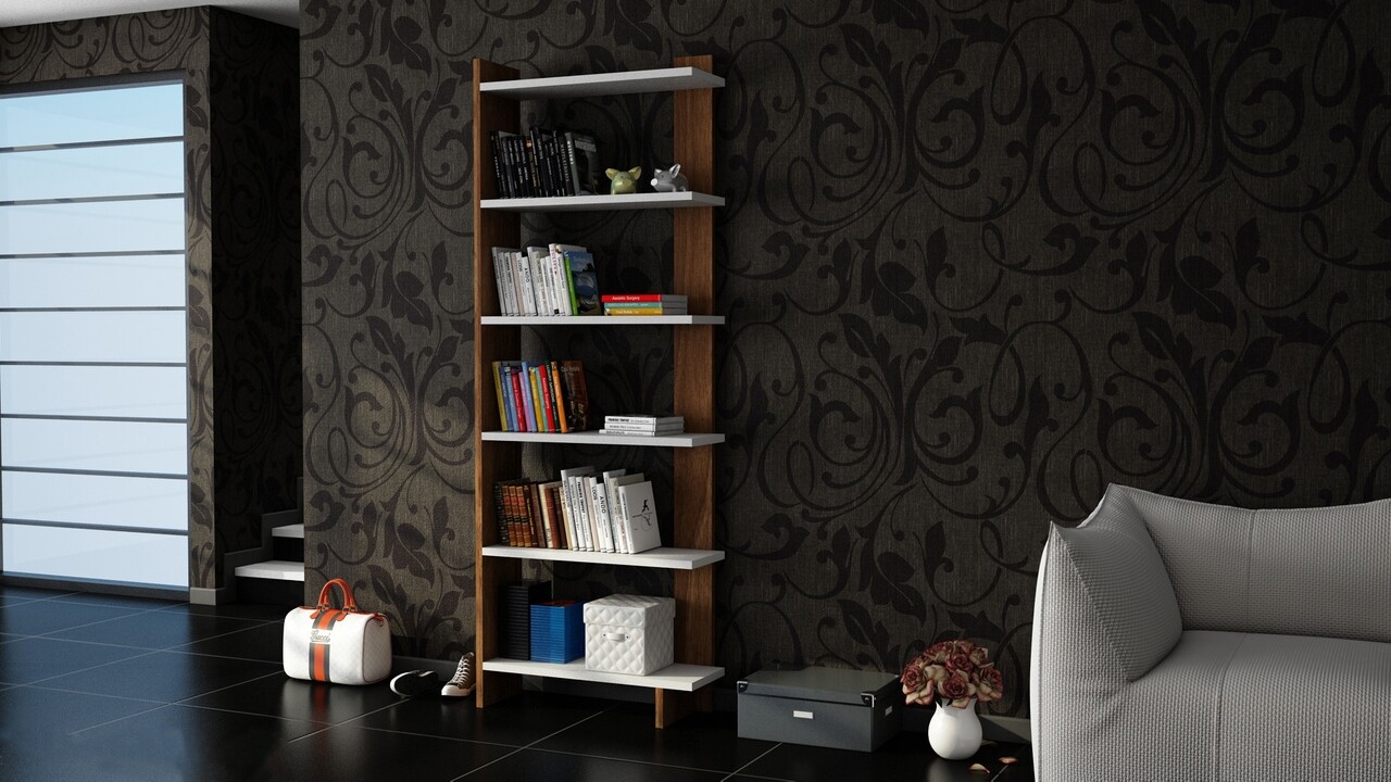 Biblioteca Order, Moblert, 47x22x170 cm, alb/maro - imagine 4